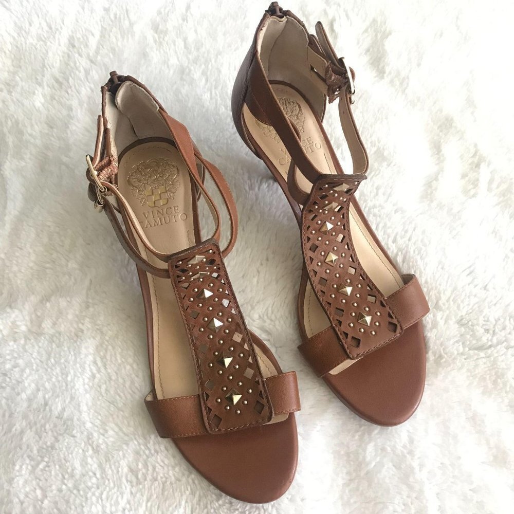 Vince Camuto Matlynn Tan Studded T-Strap Heels 8
